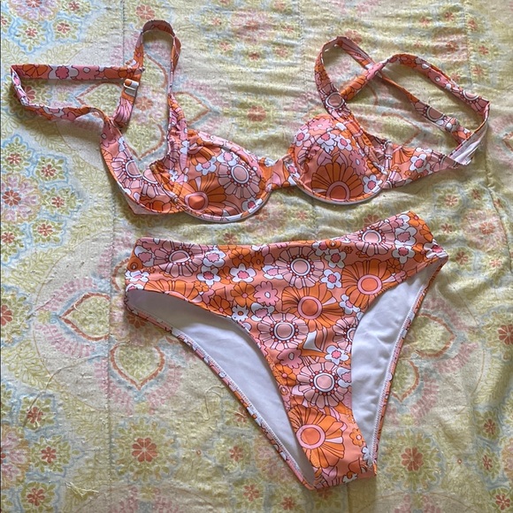 SHEIN Other - Floral Bikini Set in Orange and White SHEIN